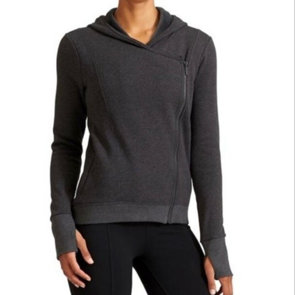 Athleta Cozy Karma Fleece Lined Zip Front Asymmetrical a hoodie Small Gray